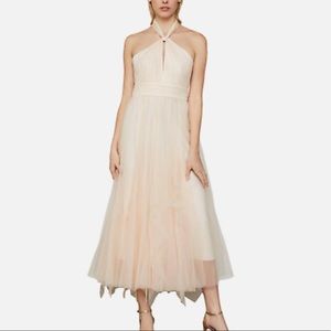 BCBGMAXAZRIA Tulle Tie-Neck Dress - Almond Pink Size 16 NEW WITH TAGS